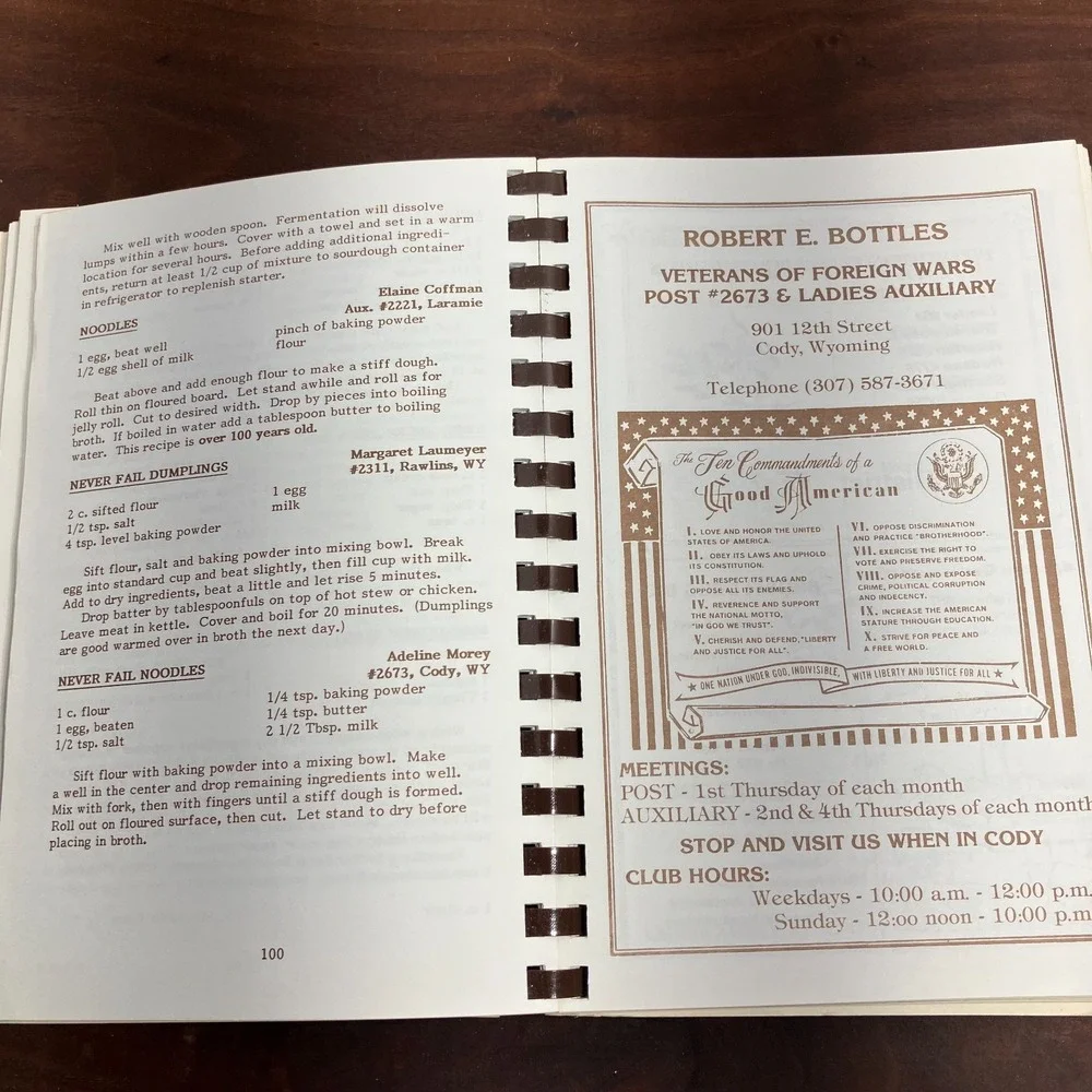 VTG VFW Ladies Auxiliary Wyoming Regional Cookbook 1990 Centennial Edition Comb